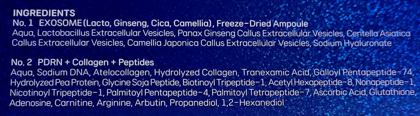 Lacto Exo Colla (Lacto Ginseng + Camellia + PDRN + Collagen) 1 Exosome Freezed Dried Ampoule 100mg + 1 PDRN Collagen Peptides Ampoule 6ml